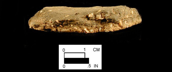 Shepard Sherd cross-section showing paste with quartz and crushed igneous rock temper from the Biggs Ford site 18FR14/152.